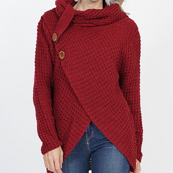 Sweaters - Cabernet Cowl Neck Knit Button Sweater Top